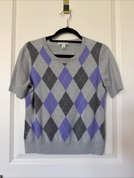 Banana Republic Sweaters - Banana Republic Gray & Lavender Argyle Crewneck Shortsleeved Merino Wool Sweater